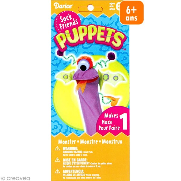 Kit marionnette à main à fabriquer - Sock friends Puppets - Monstre violet - Photo n°1