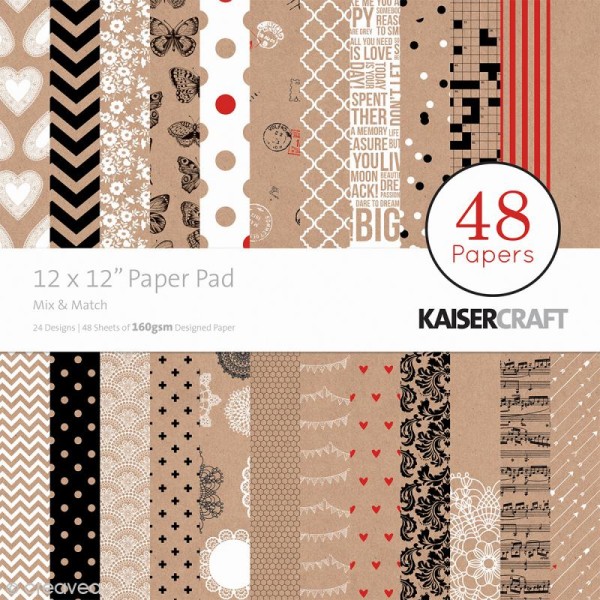 Papier scrap KaiserCraft - Mix & Match - 48 feuilles 30,5 x 30,5 cm - Photo n°1