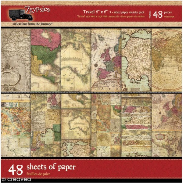 Papier scrapbooking 7 gypsies - Global voyage - 15,2 x 15,2 cm - 48 feuilles - Photo n°1