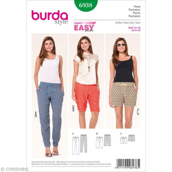 Patron Burda - Femme - Pantalon et short - 6938 - Photo n°1