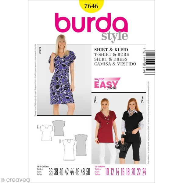Patron Burda - Femme - Robe et tee-shirt - 7646 - Photo n°1