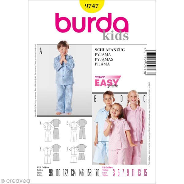 Patron Burda - Enfant - Pyjama - 9747 - Photo n°1