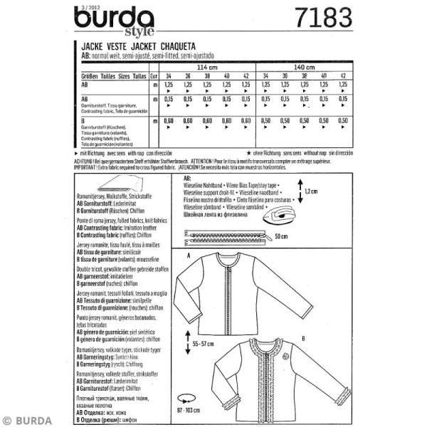 Patron Burda - Femme - Veste droite zippée - 7183 - Photo n°4