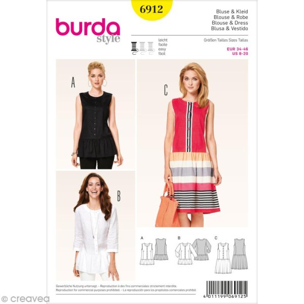 Patron Burda - Femme - Blouse et robe - 6912 - Photo n°1