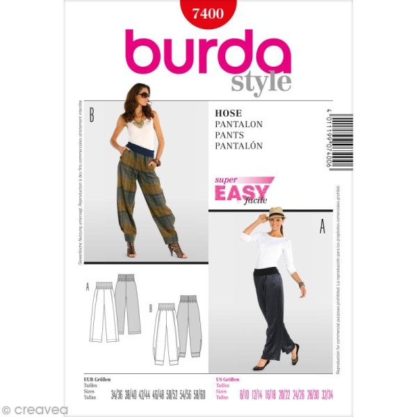 Patron Burda - Femme - Pantalon large - 7400 - Photo n°1