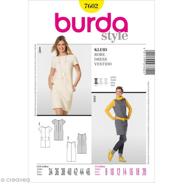 Patron Burda - Femme - Robe droite - 7602 - Photo n°1