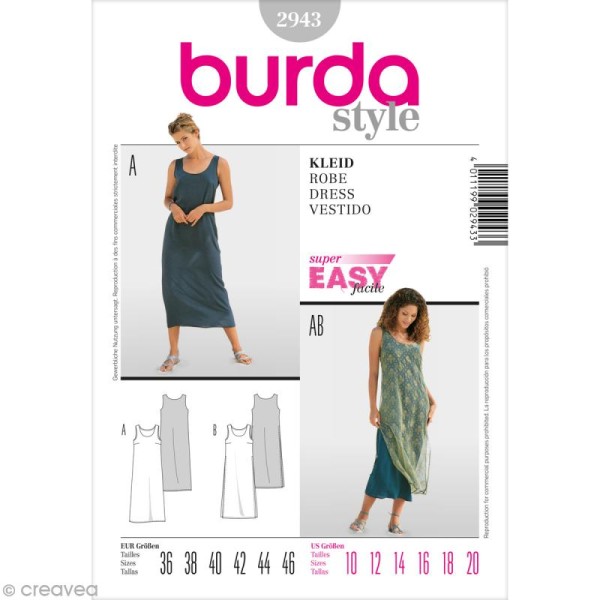 Patron Burda - Femme - Robe sans manches - 2943 - Photo n°1