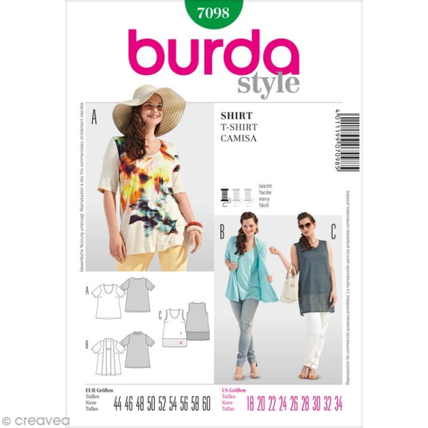 Patron Burda - Femme - Tee-shirt grande taille - 7098 - Photo n°1