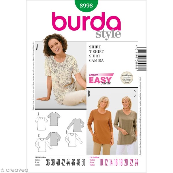 Patron Burda - Femme - Tee-shirt basique - 8998 - Photo n°1