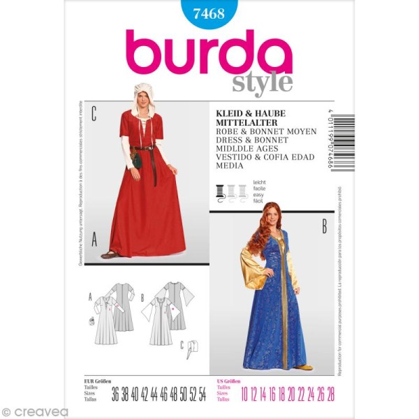 Patron Burda - Femme - Déguisement robe moyen-âge - 7468 - Photo n°1