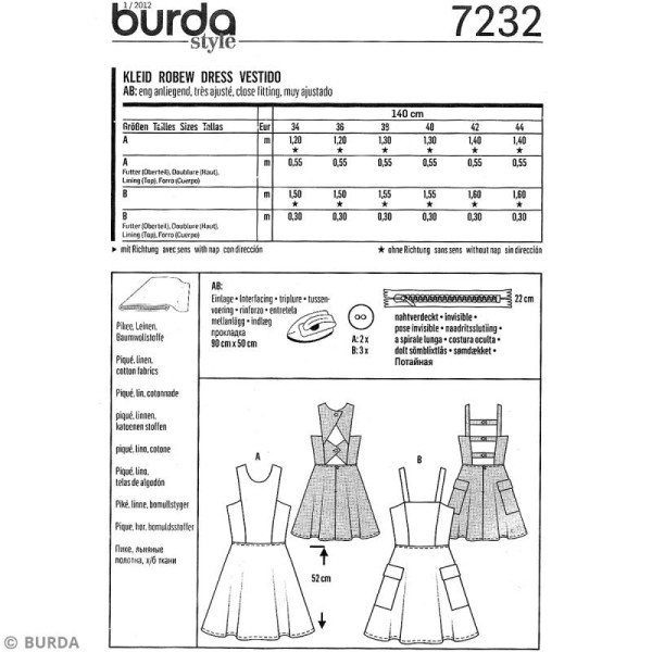 Patron Burda - Jeune fille - Robe au dos original - 7232 - Photo n°4