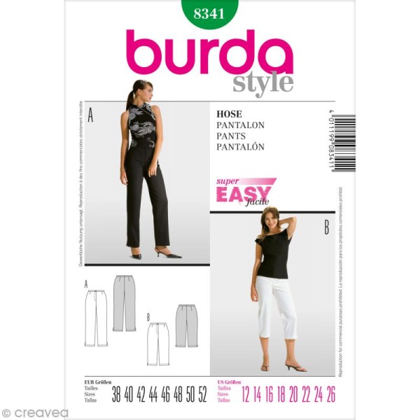 Patron Burda - Femme - Pantalon ou corsaire - 8341 - Photo n°1