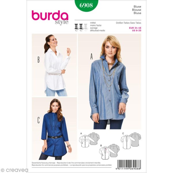 Patron Burda - Femme - Chemisier blouse - 6908 - Photo n°1