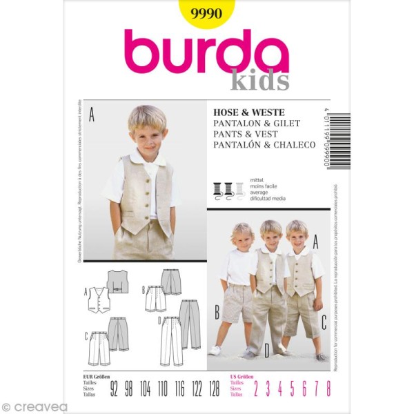 Patron Burda - Enfant - Pantalon et gilet garçon - 9990 - Photo n°1