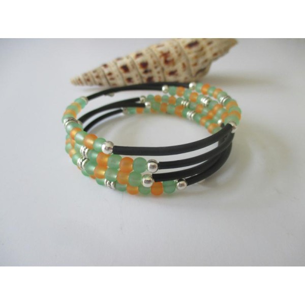 Kit bracelet métal 4 rangs perle verte et orange - Photo n°1