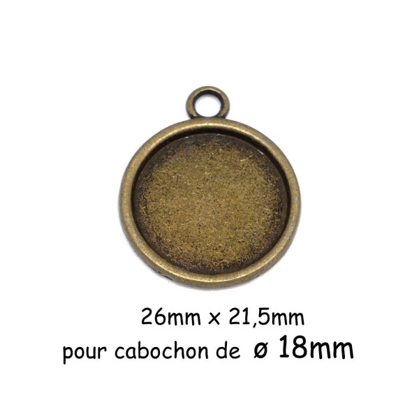 4 Pendentifs Rond Pour Cabochon De 18mm En Métal De Couleur Bronze - Photo n°1