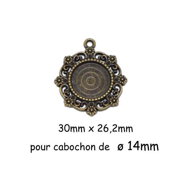 R-4 Pendentifs Fleur Pour Cabochon Rond De 14mm En Métal De Couleur Bronze - Photo n°1