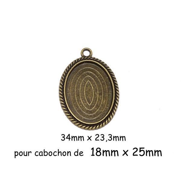 4 Pendentifs Bronze Ovale En Métal Pour Cabochon De 18mm X 25mm - Photo n°1