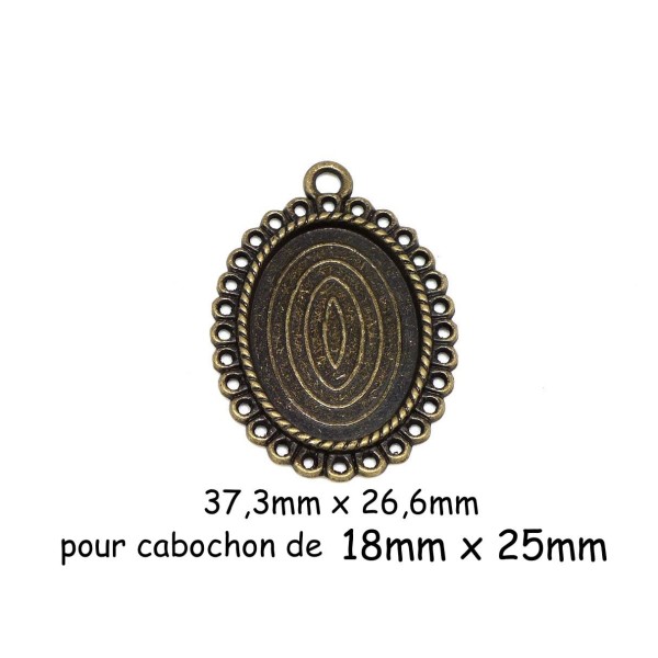 4 Pendentifs Ovale En Métal Travaillé Pour Cabochon De 18mm X 25mm De Couleur Bronze - Photo n°1
