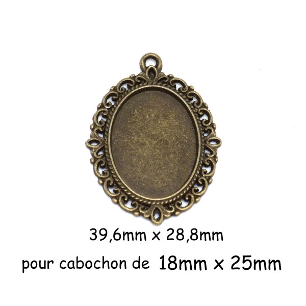 4 Pendentifs Bronze Ovale En Métal Travaillé Fresque Pour Cabochon De 25mmx18mm - Photo n°1