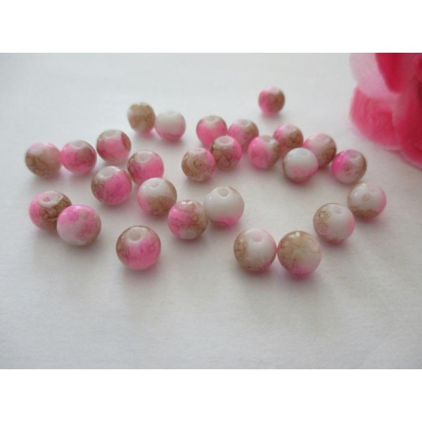 Lot de 25 perles rose blanc 6 mm - Photo n°1