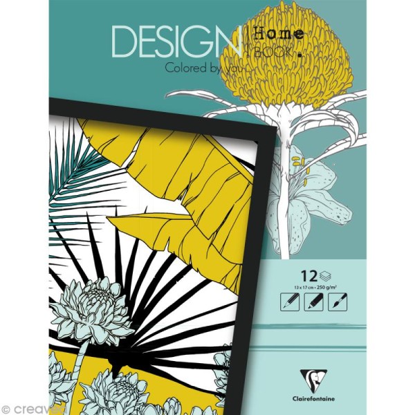Bloc coloriage adulte Clairefontaine - Design home book - Plantes - 13 x 17 cm - Photo n°1