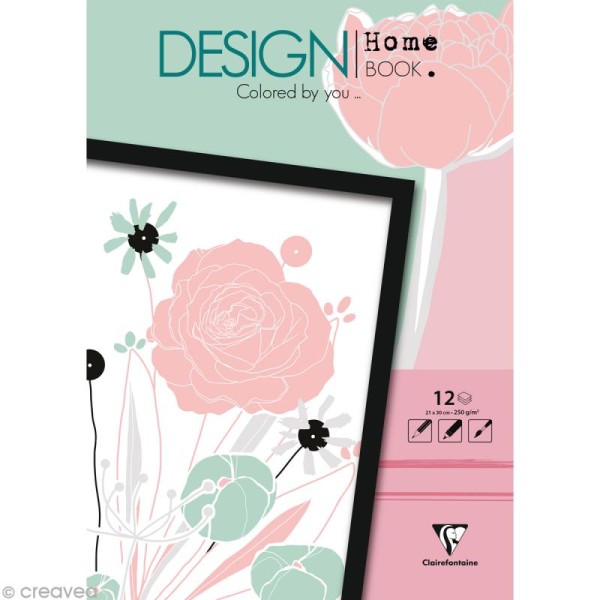 Bloc coloriage adulte Clairefontaine - Design home book - Fleurs - 21 x 30 cm - Photo n°1