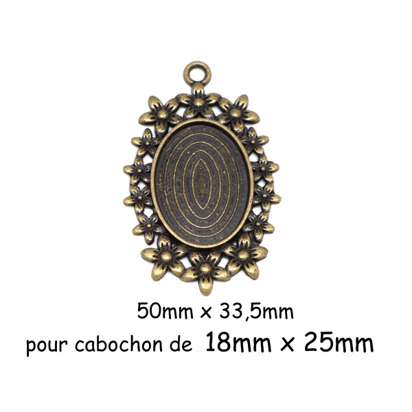 2 Pendentifs Ovale Orné De Fleurs Pour Cabochon De 24mmx17mm En Métal De Couleur Bronze - Photo n°1