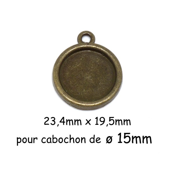 4 Breloques Rondes Pour Cabochon Rond De 15mm En Métal De Couleur Bronze - Photo n°1