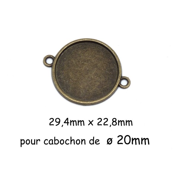 10 Perles Connecteur Rond Pour Cabochon De 20mm En Métal De Couleur Bronze Verso Strié - Photo n°1