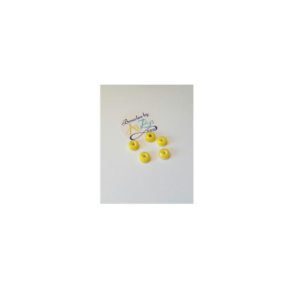 Perles rondes jaunes en céramique 9*4mm x5 - Photo n°1