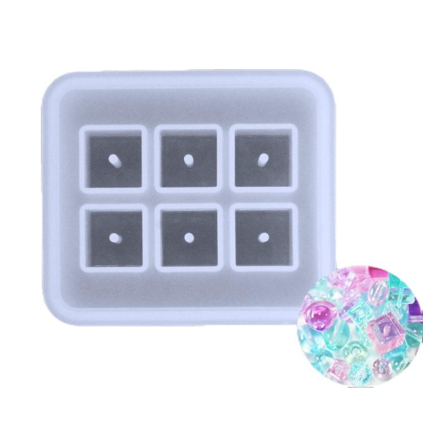 6 Bacs Cube Carré Perles W Trou de la Fabrication de Bijoux en Silicone de Moule de Réglage du suppo - Photo n°1