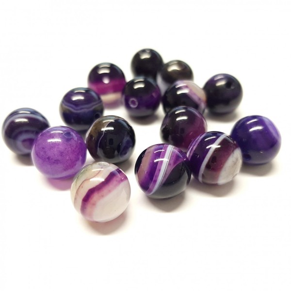 Perles pierre semi précieuse naturelle agate striée violet Violet10 mm lot  de 5 perles
