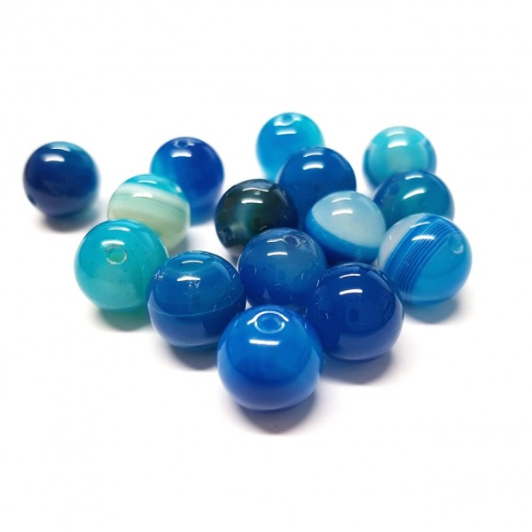 Perles pierre semi précieuse naturelle teinte agate striée Bleu6 mm lot de 15 perles - Photo n°1