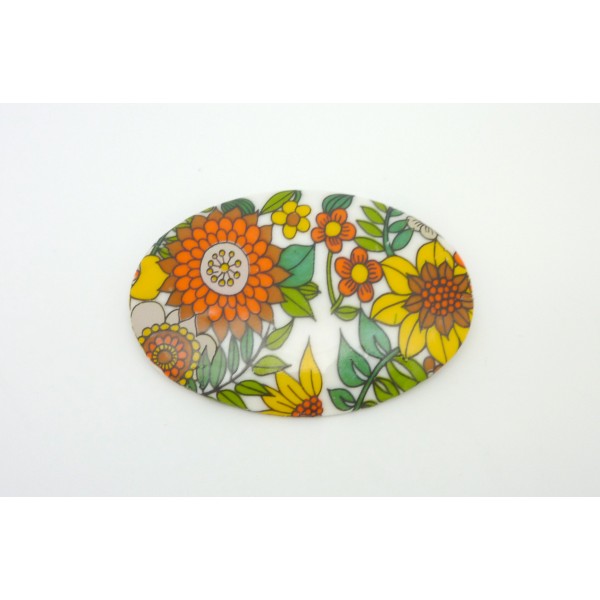 R-cabochon Ovale En Verre, Porcelaine Vintage Motif Fleur Année 60 - Photo n°2