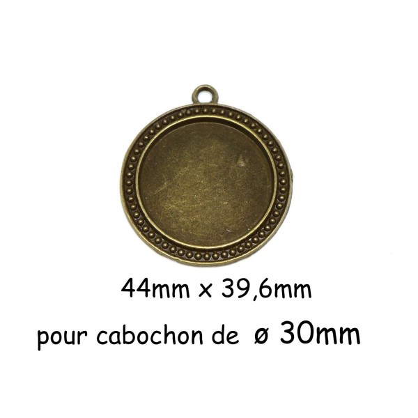 Grand Pendentif Bronze Pour Cabochon Rond De 30mm En Métal - Photo n°1