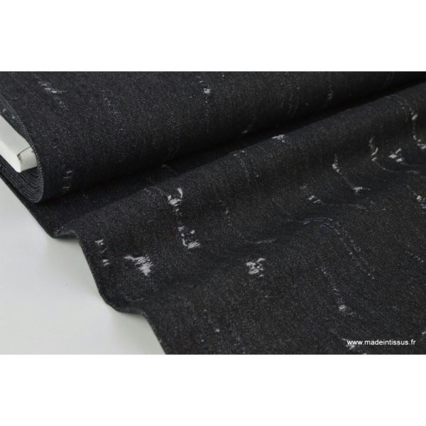 Tissu jean déchiré Noir brillant - Photo n°1