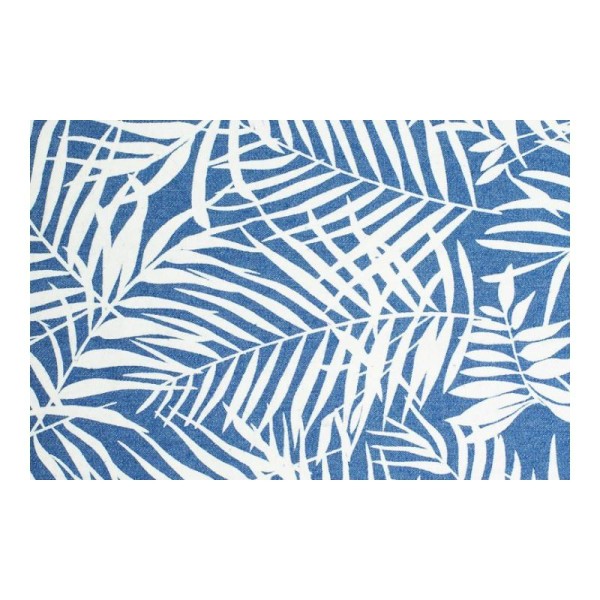 Tissu jean's bleu denim imprimé feuilles végétales .x1m - Photo n°1
