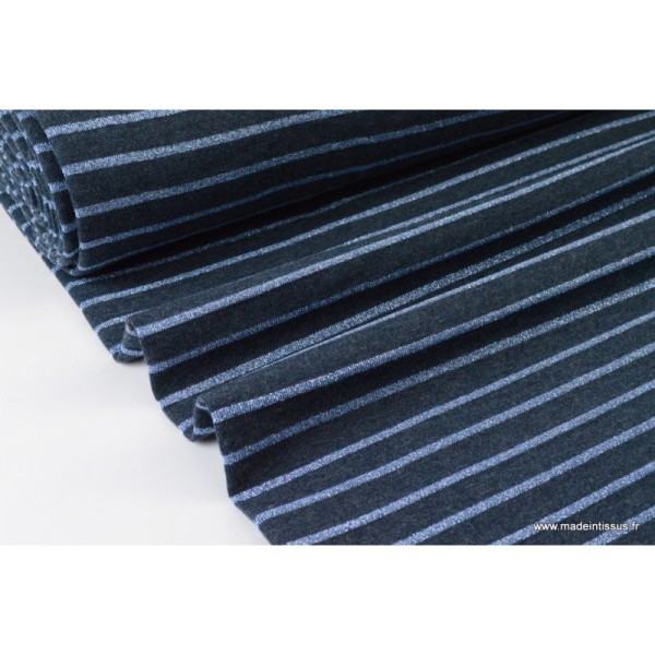 Tissu Jersey Oeko tex coloris Bleu à rayures Lurex bleu - Photo n°1