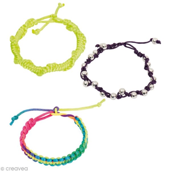 Kit bracelet tressé - Multicolore, violet et vert - 3 pcs - Photo n°2