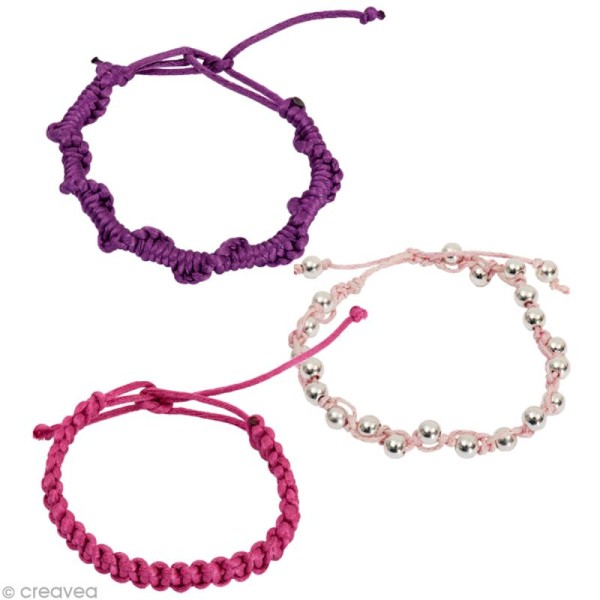 Kit bracelet tressé - Violet & rose fuchsia - 3 pcs - Photo n°2