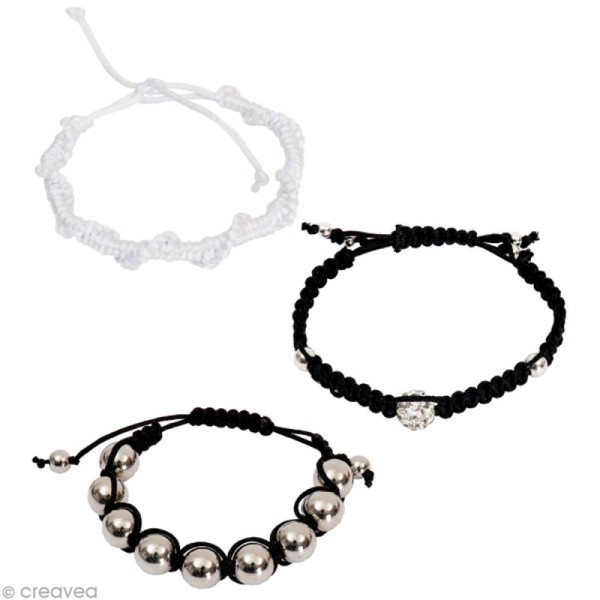 Kit bracelet tressé - Noir & blanc - 3 pcs - Photo n°2