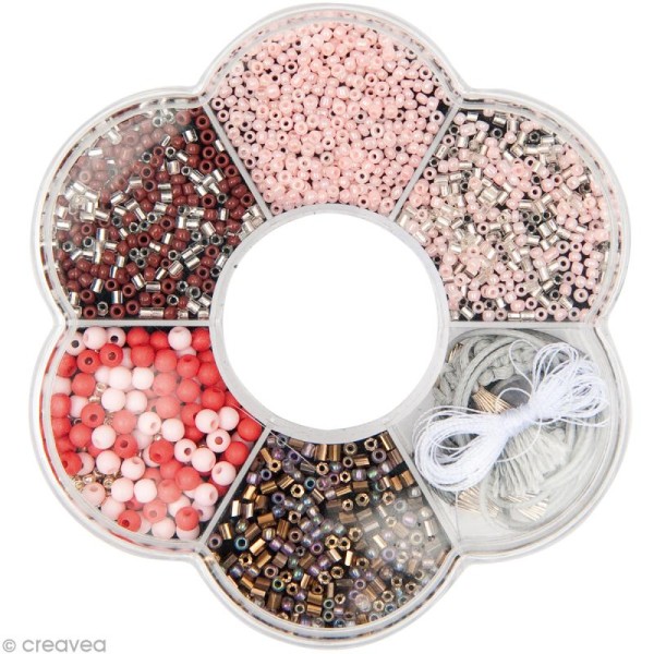 Kit collier perles de rocaille - Rose - 1 pc - Photo n°1