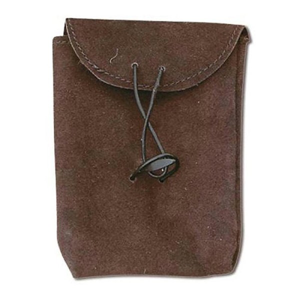 Petit sac poche en cuir marron fin 16 x12cm, larps médiéval steampunk - Photo n°1