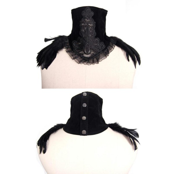 Ras de cou corset noir en velours et broderie avec plumes, élégant gothique - Photo n°1