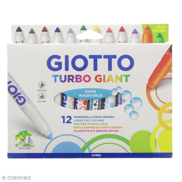 Gros feutres lavables Giotto - Turbo giant - Etui de 12 feutres - Feutre  dessin - Creavea