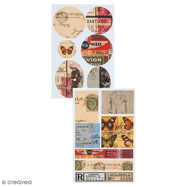 Stickers Vintage - Poste - 2 planches - 13 pcs - Photo n°1