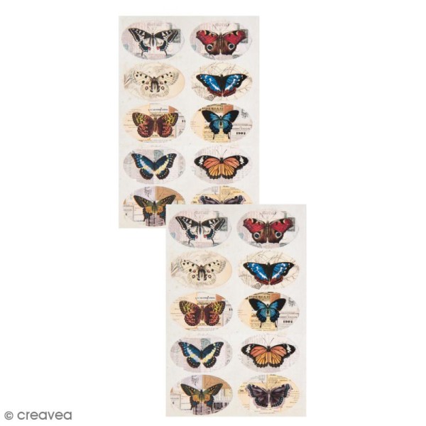 Stickers Vintage - Papillon - 2 planches - 20 pcs - Photo n°1