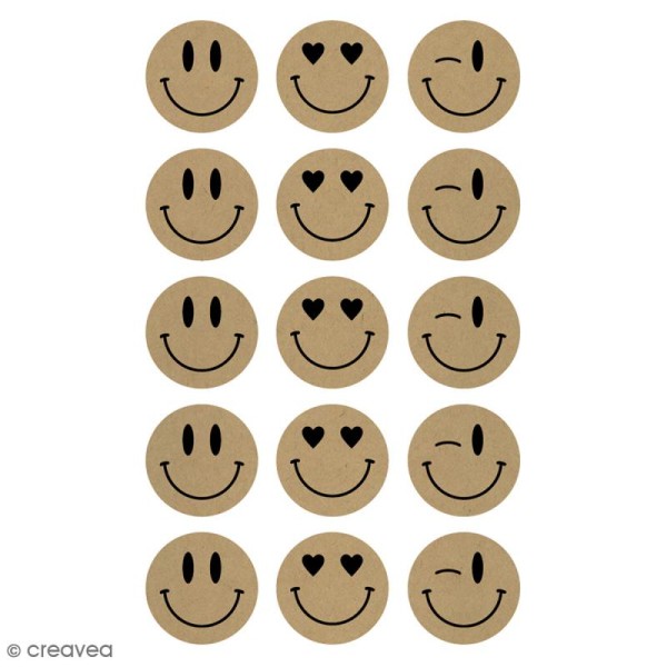 Stickers Kraft - Smiley - 2 planches - 60 pcs - Photo n°1