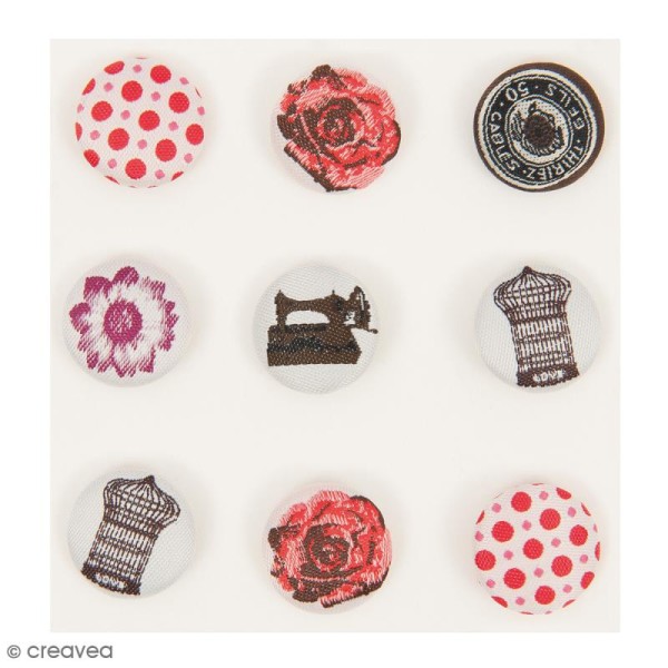 Assortiment de boutons Vintage - Tissu - Rouge - 9 pcs - Photo n°1